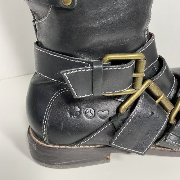 Lucky Brand Women Boots Knee High Combat Buckle Leather Black Sz 7 - Picture 4 of 16